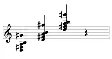 Sheet music of D M6#11 in three octaves